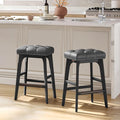 VASAGLE Bar Stools Set of 2, Saddle Counter Height Bar Stools, 26-Inch Backless Kitchen Stools with Wood Legs, PU Leather Thickened Upholstered Barstools for Kitchen Island Dining Room, Ink Black