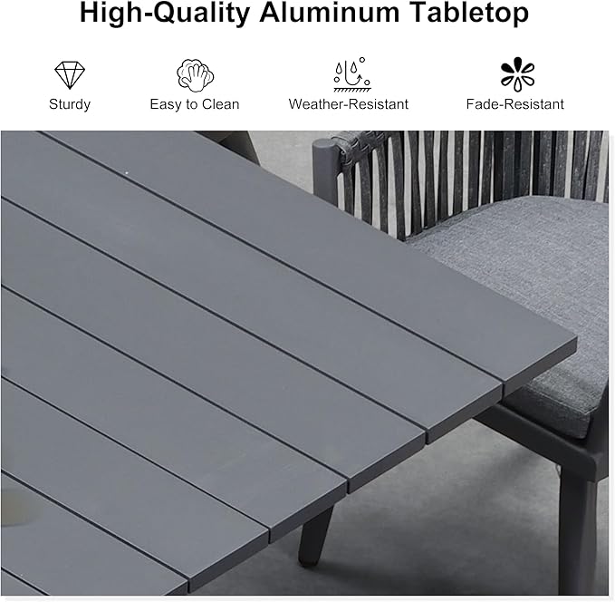 PURPLE LEAF 11 Pieces Patio Dining Set with Outdoor Aluminium Dining Table and Woven Rattan Chairs Modern Metal Furniture Cushions Sets for Garden Yard Indoor Decor Kitchen Grey