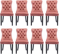 Velvet Upholstered Dining Chairs Set of 8, Modern Style Kitchen Side Chairs with Nailhead Trim and Wood Legs,Metal Pulling Ring for Dining Room Living Room(Pink)