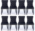 Velvet Upholstered Dining Chairs Set of 8, Modern Style Kitchen Side Chairs with Nailhead Trim and Wood Legs,Metal Pulling Ring for Dining Room Living Room(Quadrangular Star&Black)