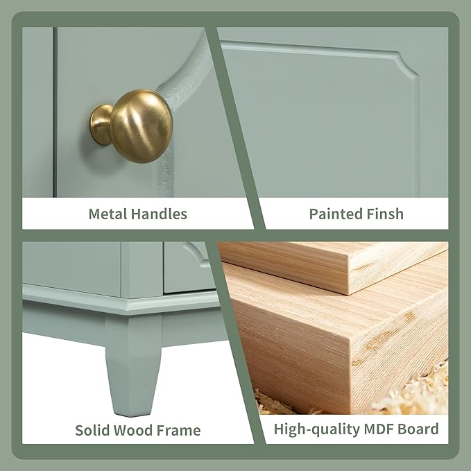 Bathroom Vanity with Ceramic Sink 30 inch, Multi-Functional Storage Cabinet with Drawers and Door Shelf, Solid Wood Frame, Soft-Closing Door, Light Green