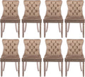 Velvet Upholstered Dining Chairs Set of 8, Modern Style Kitchen Side Chairs with Nailhead Trim and Wood Legs,Metal Pulling Ring for Dining Room Living Room(Khaki)