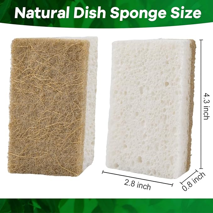 YoleShy Natural Sponges Kitchen Biodegradable Dish Sponge for Washing Dishes Compostable Coconut Walnut and Cellulose Plant Based, 10 Pack