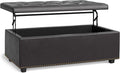 SIMPLIHOME Hamilton 44 inch Wide Traditional Rectangle Lift Top Rectangular Storage Ottoman in Tanners Brown Vegan Faux Leather, Assembled, For the Living Room, Entryway and Family Room