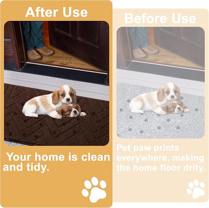 Tindbea Dog Mat for Muddy Paws,Absorbs Moisture Dirt Non-Slip Washable Mud Mat for Dogs,Soft Rubber Backing Front Inside Pet Rug for Entryway, Mud Dog Paws, Patio(20"x48",Coffee)