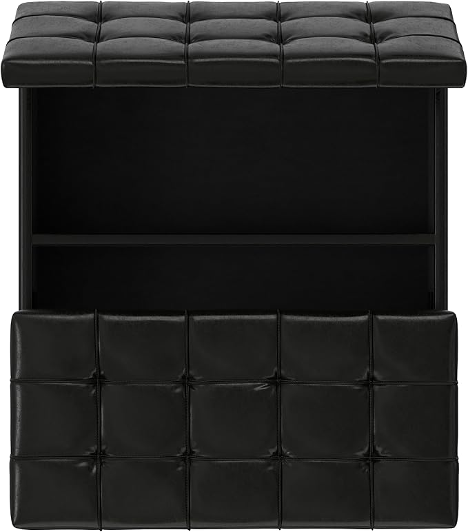 SIMPLIHOME Harrison Large Coffee Table Storage Ottoman - 40 inch Wide Upholstered Vegan Leather Square Lift-Top Ottoman in Midnight Black, Transitional Bench for Living Room with Sturdy Base