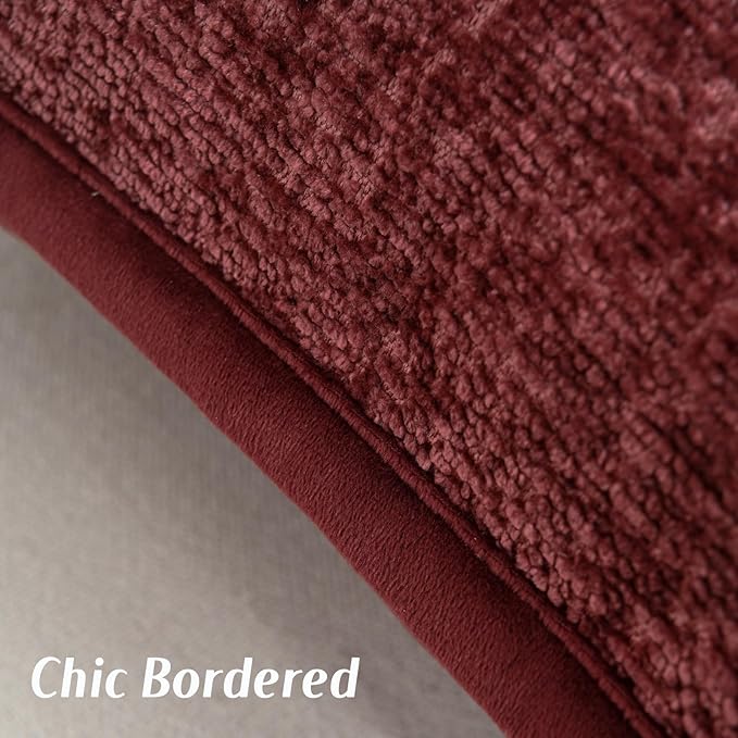 FUTEI Burgundy Chenille Throw Pillow Covers 22x22 Inch Set of 2,Soft Cozy Bound Edge Design Cushion Case,Home Decor for Couch Bed Living Room