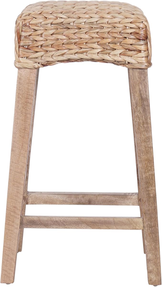 JONATHAN Y CSL1101B Maui 25.5" Rustic Bohemian Hyacinth/Wood Backless Counter Stool for Home, Kitchen, Dining Room, Workspaces, Cafes and Resturants, Natural Woven Seat with Natural Wood Frame