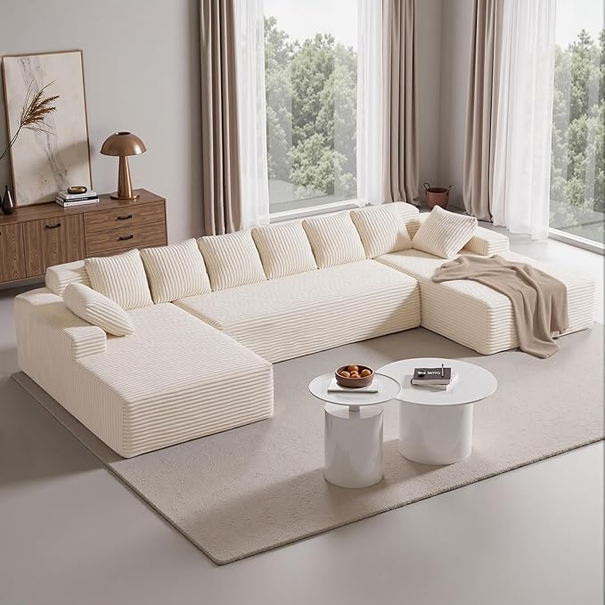 131'' Cloud Sectional Couches with Chaise Lounge, U-Shaped No Assembly Required Deep Seat Modular Sofa for Living Room 1PCS, Bedroom