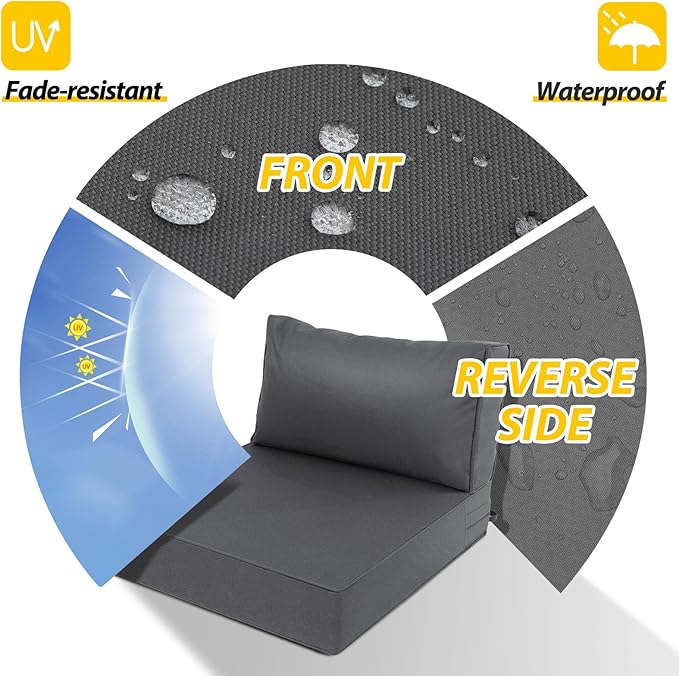 AAAAAcessories Outdoor Deep Seat Cushions, Waterproof, Fade-Resistant Patio Furniture Replacement Cushions, 24" x 24" x 5" + 24" x 13.5", Set of 2, Dark Gray
