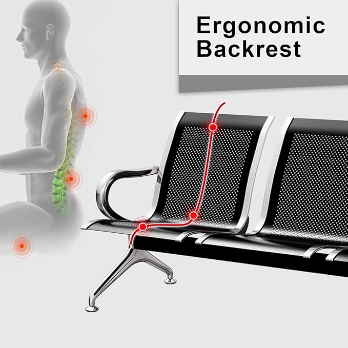 Kinsuite Waiting Room Chair - 3-Seat Airport Reception Lobby Office Bench, Black