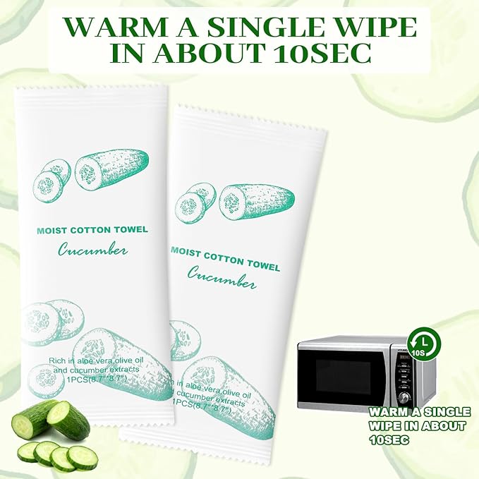 Moist Cotton Towel Bulk Moist Towelettes Individually Wrapped,White Towel Services,Refreshment Pre Moistened Towels for Dentist Travel Sport Party Hotel 200，Cucumber