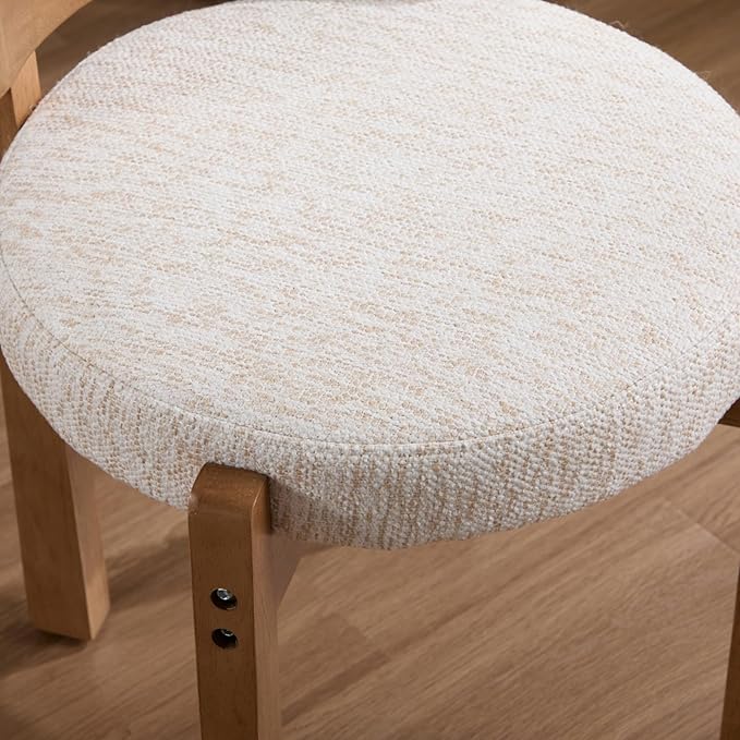 Modern Vanity Chair Upholstered Small Ottoman Footstool, Make Up Stool Chenille Fabric with Backrest Wooden Frame for Living Room Bedrooms, 1PC, Beige