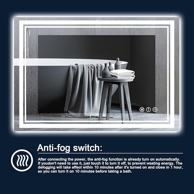 48 x 30 Inch LED Bathroom Mirror with Lights, Front and Backlit Anti-Fog Dimmable Memory Lighted Bathroom Vanity Mirrors for Wall, Shatterproof Led Mirror for Bathroom