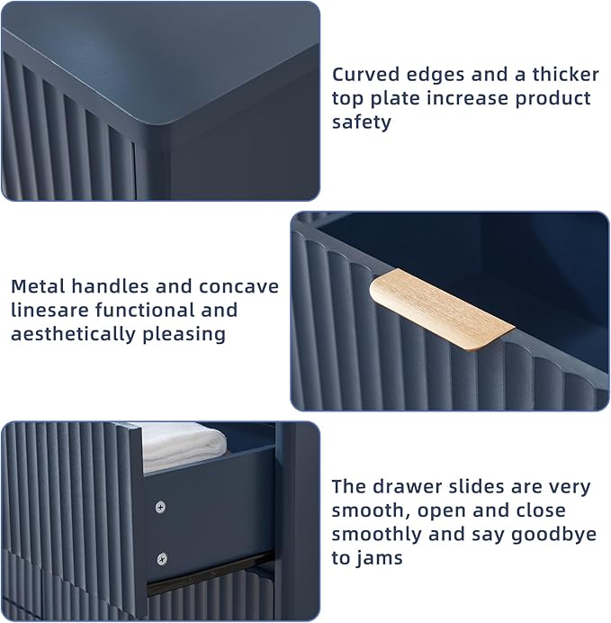 LEYAOYAO Fluted 6 Drawers Dresser for Bedroom, 48" Wide Modern Chest of Drawers with Metal Handle, Navy Blue Curved Profile Farmhouse Closet Organizer Wood Dressers TV Stand for Living Room, Hallway