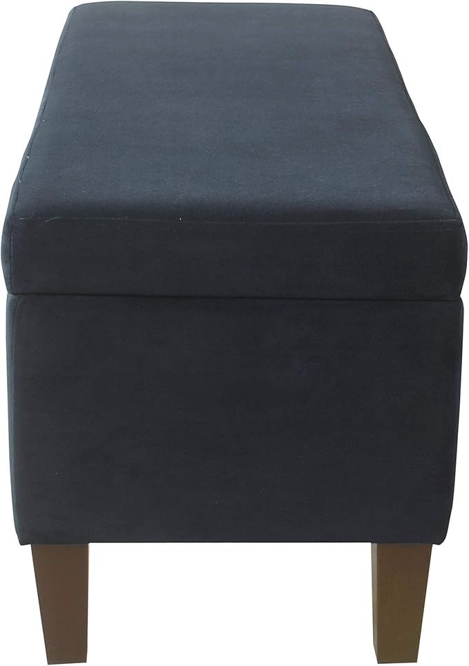 HomePop Large Upholstered Rectangular Storage Ottoman Bench with Hinged Lid, Navy