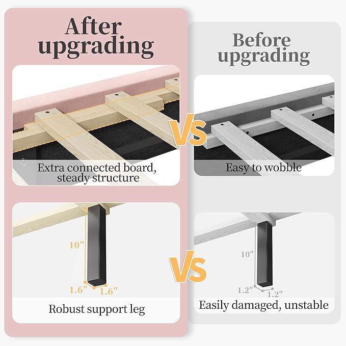 Yaheetech Queen Bed Frame Upholstered Platform Bed with Wing Side/Wooden Slat Support/Tufted Headboard with Wing Side/Mattress Foundation/No Box Spring Needed,Pink Queen Bed