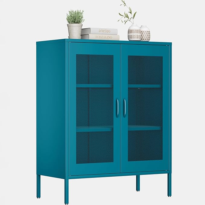 40"H Blue Bathroom Storage Cabinet,Navy Blue Storage Cabinets,Metal Bathroom Floor Cabinet with 2 Adjustable Shelves&2 Doors,Small Blue Locker Cabinets with Adjustable Shelves & Doors for Hallway,