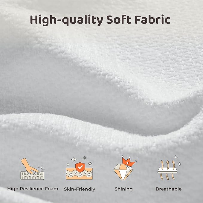 RECCI Cloud Upholstered Queen Bed Frame with Headboard, 5 Inch Foam Padded Platform, No Box Spring, Easy Assembly (Off-White)