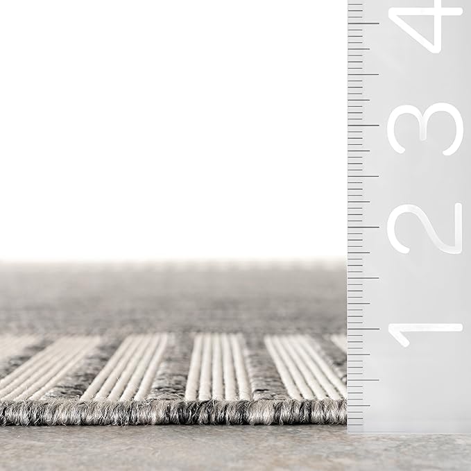 nuLOOM 10' x 14' Outdoor Area Rug, Casual Design with Striped Border, Stain Resistant, Highly Durable, for Patio, Balcony, Bedroom, Living Room, Dining Room, Bathroom, Steel
