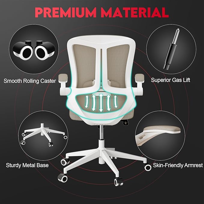 Ergonomic Office Chair - 400LB Comfy Desk Chairs with Adjustable Headrest and Lumbar Back Support, Mesh Computer Chairs with Wheels and Arms for Home Office, Study, Bedroom and Dorm (03khaki)