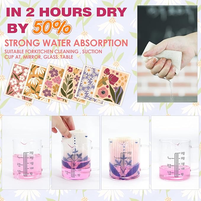 Morigins Swedish Dishcloths for Kitchen 6 Pack Flowers Cellulose Sponge Cloths Non Scratch Reusable Paper Towels No Odor, Biodegradable and Reusable Kitchen Dish Rags (Wildflowers)