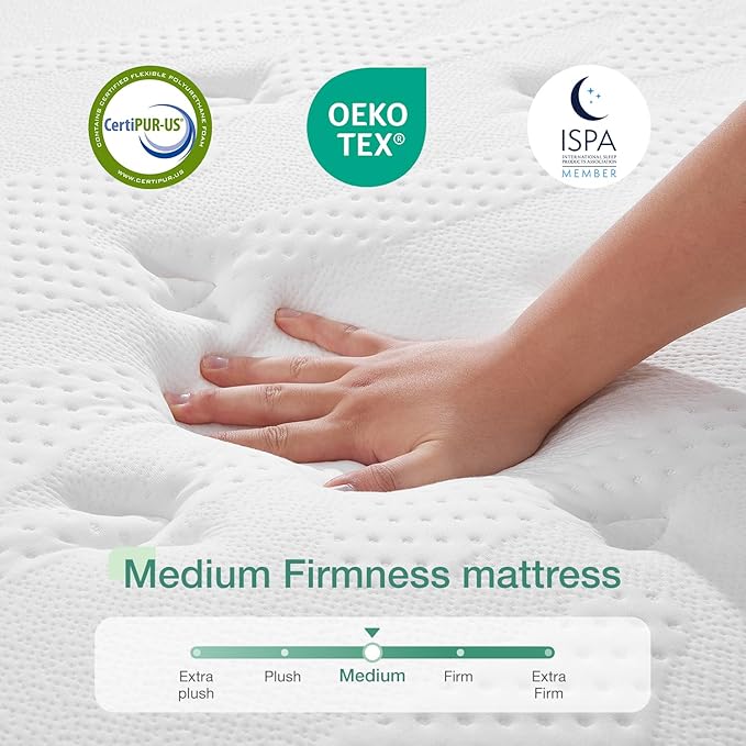 Novilla King Mattress, 12 Inch Hybrid Mattress in a Box, High Density Base Foam with Pocket Coils for a Cozy Sleep, Pain Relief, Medium Firm King Size Mattress, Pillow Top Mattress, Motion Isolation