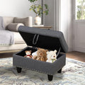 Linen Fabric Storage Ottoman with Nailhead Trim, 28.5"X19.5"X17.5" Footrest Stool, Hidden Storage Foot Stool for Living Room, Bedroom Furniture, Grey