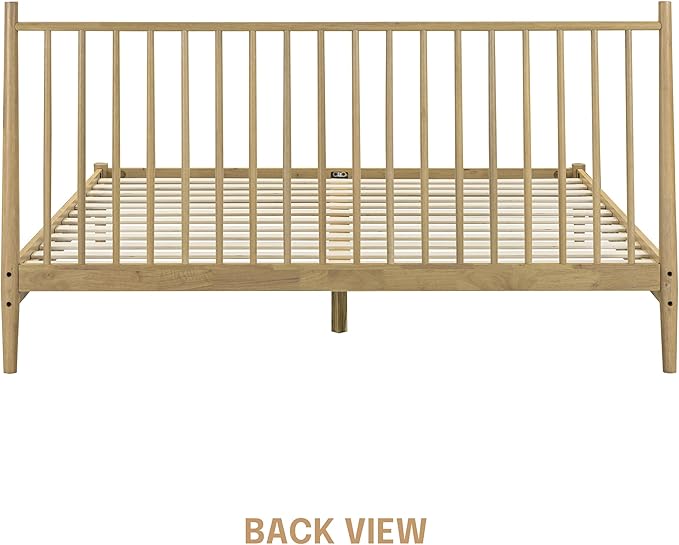 NTC Inno Wooden Bed Frame with Headboard, Solid Oak and Rubber Wood Foundation with Silent Slats and Wood Central Supports, 1000 Lb Capacity, Effortless Assembly, King - Sand