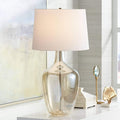 Possini Euro Design Ania Modern Table Lamp with USB Charging Port 31" Tall Clear Champagne Glass Off-White Tapered Drum Shade for Living Room Bedroom House Bedside Nightstand Office Entryway