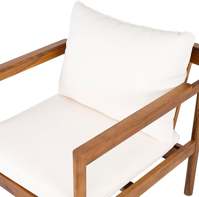 Christopher Knight Home Veera Set of 2 Acacia Wood Lounge Chair Outdoor with Rope Accent, Accent Chair with Water-Repellent Cushions, Comfy Chairs for Garden/Backyard, Patio Furniture, Teak + Cream