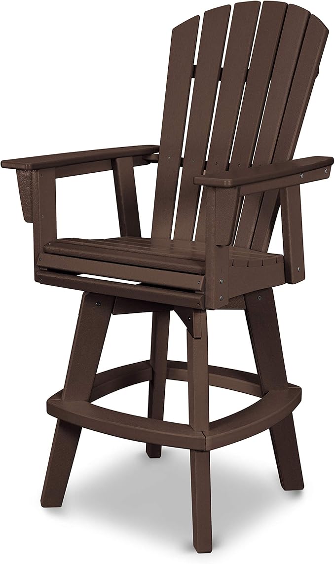 POLYWOOD® Nautical Curveback Adirondack Swivel Bar Chair in Mahogany