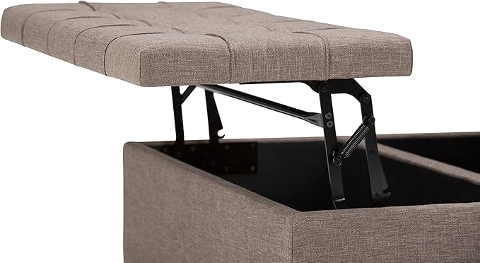 SIMPLIHOME Harrison Coffee Table Storage Ottoman - 36 inch Wide Upholstered Linen Look Fabric Square Lift-Top Ottoman in Fawn Brown, Transitional Ottoman for Living Room with Hidden Storage