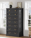 AOGLLATI Farmhouse Dresser with 7 Drawers, 58.7”Tall Wooden Chest of Drawers with Natural Texture, Vintage Design, Black Dresser for Bedroom, Black