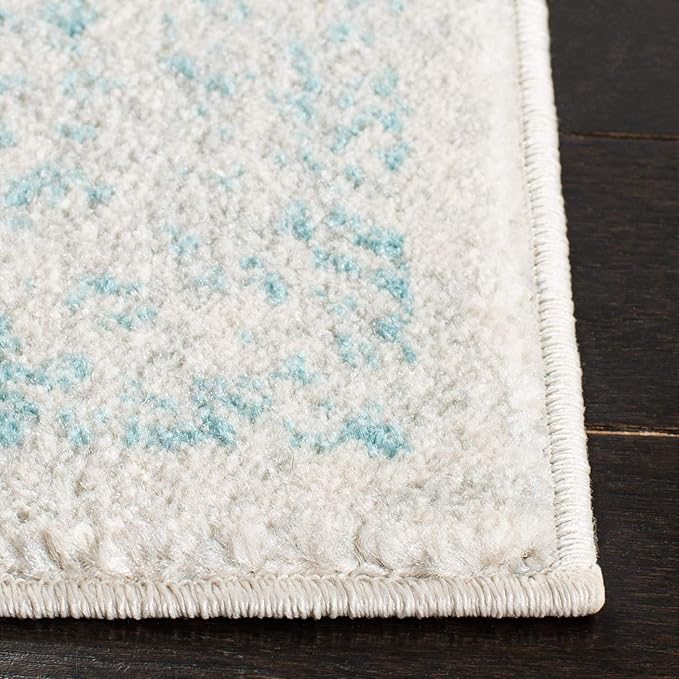 SAFAVIEH Area Rug 9x12 - Evoke Collection - Large - Ivory & Aqua, Distressed Design, Non-Shedding & Easy to Clean, Ideal for Living Room, Bedroom, Dining Space (EVK256J)