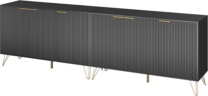Storage Cabinet Set of 2, Black Fluted Cabinet with Adjustable Shelves, Modern Coffee Bar for Kitchen, Living Room and Office