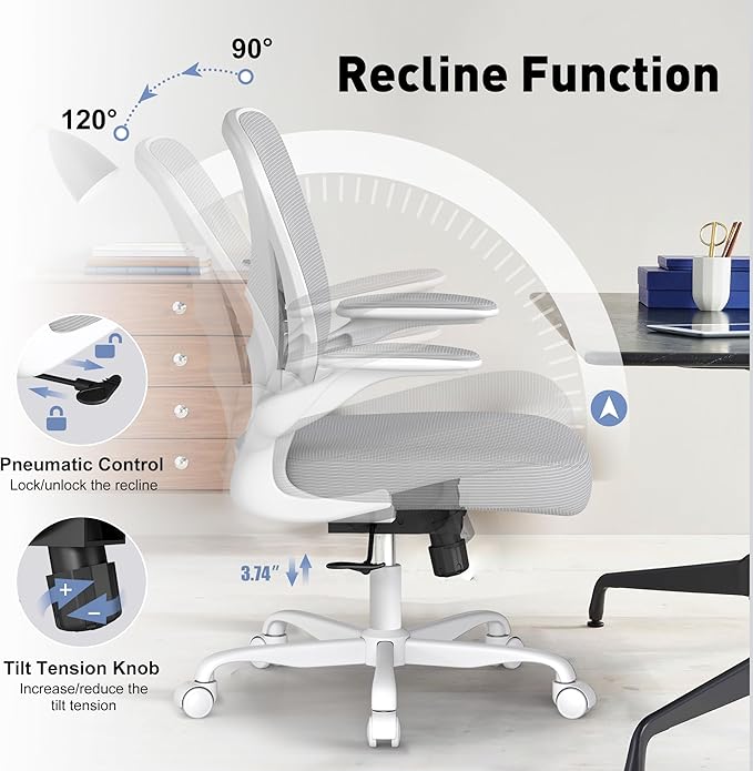 ZZH Ergonomic Office Chair Set of 10 with Adjustable Lumbar Support, Mesh Home Office Desk Chair with Wheels and Flip-up Arms, Grey