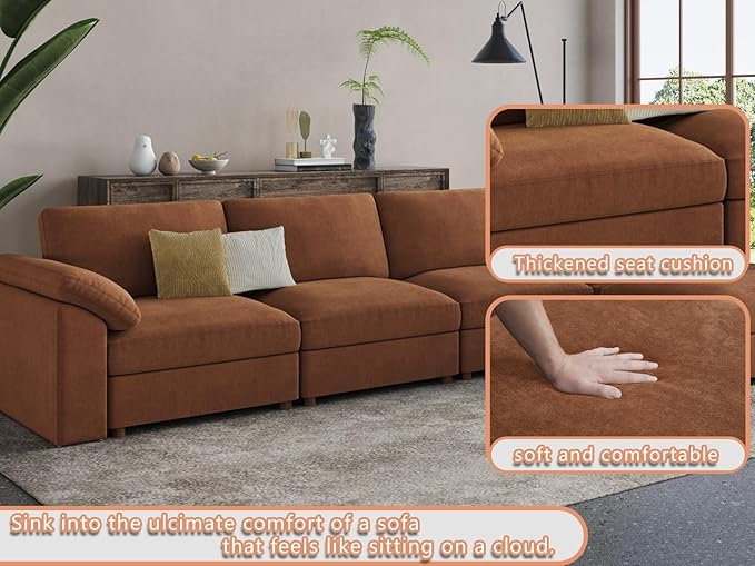 EASE MOOSE Oversized Modular Sectional Couch,Deep Seat L Shape Sectional Couch,Comfty Chenille Modular Sofa for Living Room, Removable Cover,Light Gray