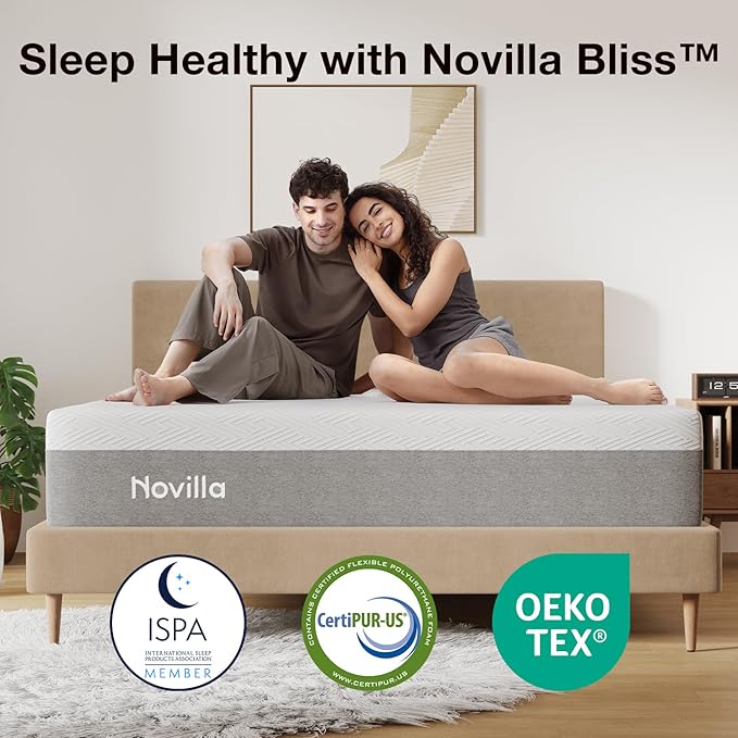 Novilla Twin Size Mattress, 12 Inch Gel Memory Foam Mattress for Cool Night & Pressure Relief, Medium Plush Feel with Motion Isolating, Bliss