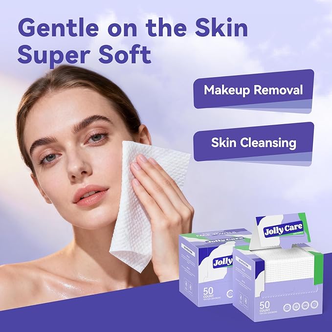 Disposable Face Towels, 10"×12" XL Face Towelette Disposable, Soft Makeup Remover Dry Wipes, Thick Facial Tissue for Women Cleansing, Skin Care, 50 Count (1 Pack)