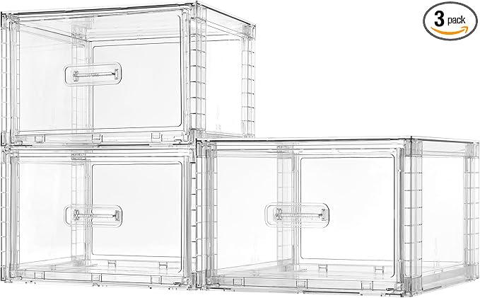 Vtopmart 3 Pack 18QT Clear Stackable Storage Drawers,Easily Assemble Closet Organizers,Plastic Storage Bins for Bathroom,Cabinet,Kitchen Pantry,Under Sink Organization(Medium)