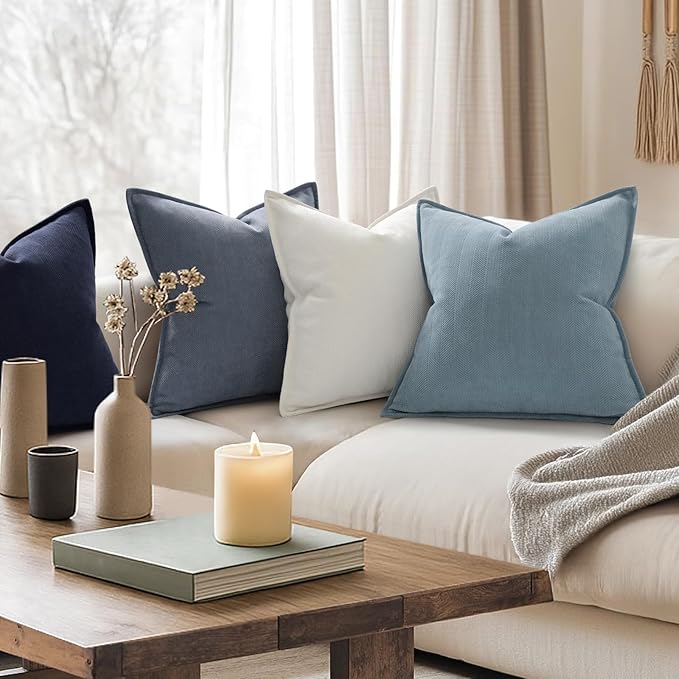 ZWJD Dusty Blue Pillow Covers 18x18 Set of 2 Chenille Throw Pillow Covers with Elegant Design Soft and Luxurious Decorative Throw Pillows for Couch, Bed, and Home Decor