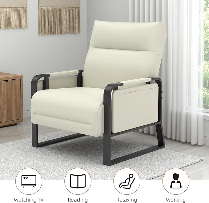 Upholstered Accent Chairs Set of 2, Modern Faux Leather Sofa Chairs with Foldable Side Tray Table & Storage Pocket, Small Accent Sofas for Living Room, Bedroom, Beige