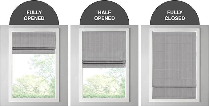 Madison Park Galen Cordless Roman Shade, 31"W x 64"H, Sheen Grey – Room Darkening, Thermal Insulated, Energy Efficient Window Blind with Subtle Sheen Basketweave Fabric for Privacy
