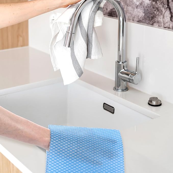 200 PCS Disposable Dish Cloths Reusable Blue Cleaning Towels Multi-Purpose Absorbent Handy Wipes for Kitchen, Countertops, Bathroom, Office, 13.7x15.7 Inch