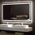 LED Bathroom Mirror, 60x32 Inch Gradient Front and Backlit Bathroom Mirror, 3 Colors Dimmable CRI>90 Double Lights, IP54 Enhanced Anti-Fog, Hanging Plates Wall Mount Lighted Mirror
