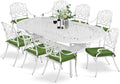 MEETWARM 9-Piece Outdoor Patio Dining Set, All-Weather Cast Aluminum Patio Conversation Set for Backyard Garden Deck with 1 Oval Table, 8 Outdoor Dining Cushioned Chairs, 2" Umbrella Hole, White
