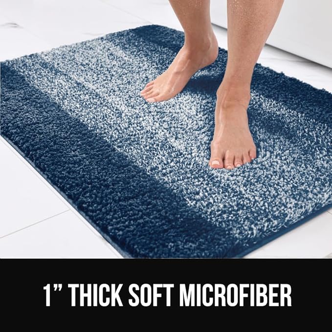 GORILLA GRIP Ultra Soft Plush Bathroom Rugs with Rubber Backing Set of 2, Absorbent Quick Dry Bath Mat, Machine Washable Shower Mats, Home Décor Accessories Bathmat Rug, 24x16 and 30x18 Navy
