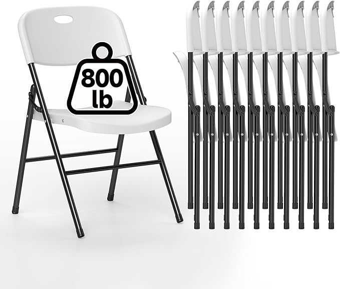 100 Pack Folding Chair, 800 Weight Limit Heavy Duty Plastic Folding Chair Portable Seating for Indoor Outdoor Events, Wedding, Party, Restaurant, Meeting Room White
