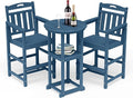 HDPE Outdoor Patio Bar Set with Bar Height Table and 2 Adirondack Chairs, All-Weather High Top Outside Round Pub Furniture for Bistro, Garden, Backyard, Deck | 3-Pieces, Navy Blue